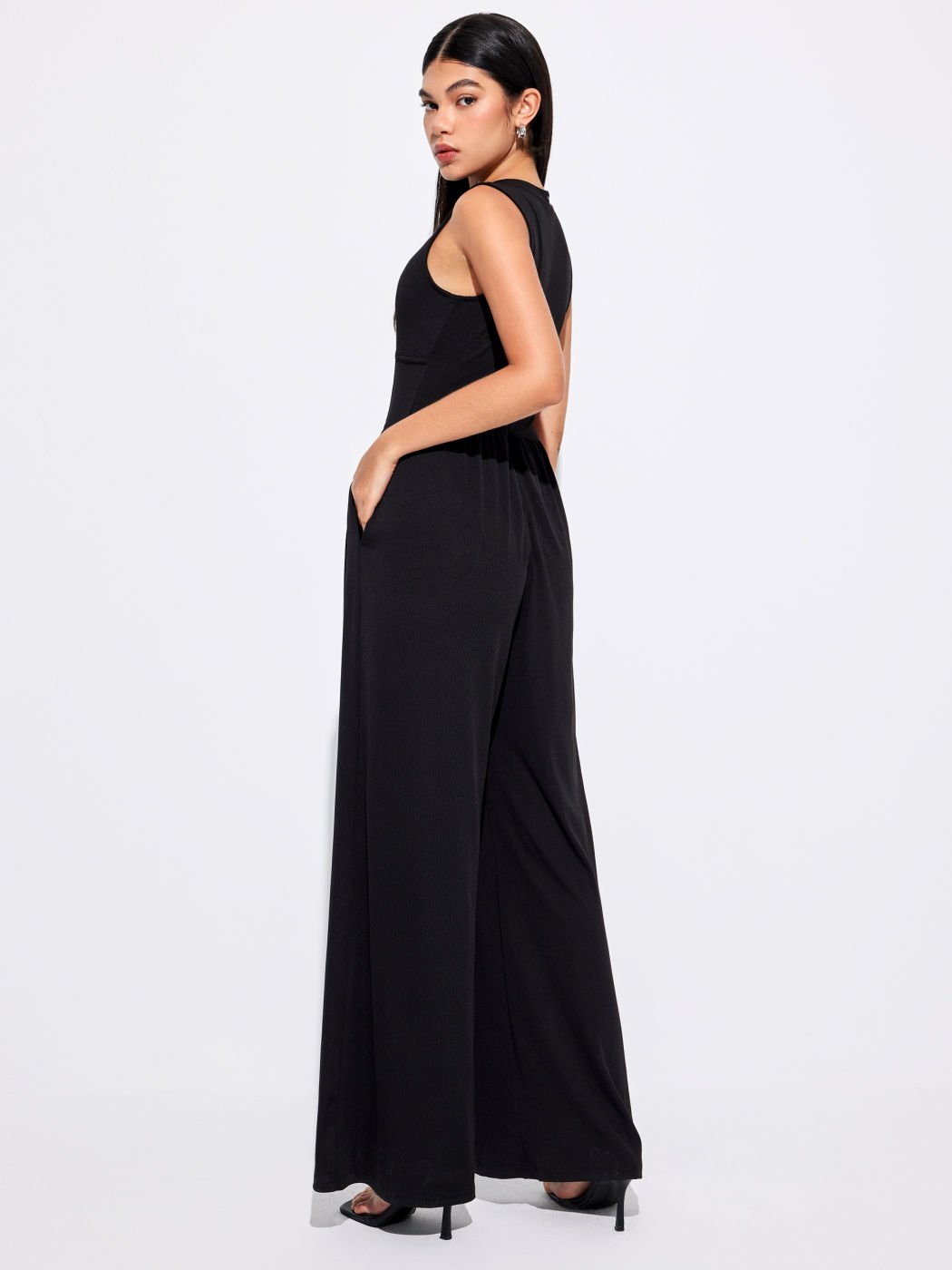 Solid Sleeveless Wide Leg Jumpsuit