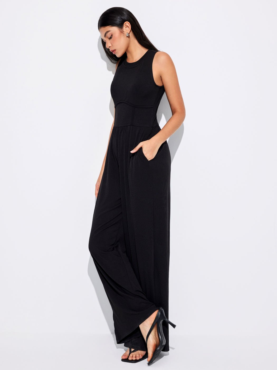 Solid Sleeveless Wide Leg Jumpsuit