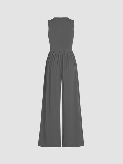 Solid Sleeveless Wide Leg Jumpsuit