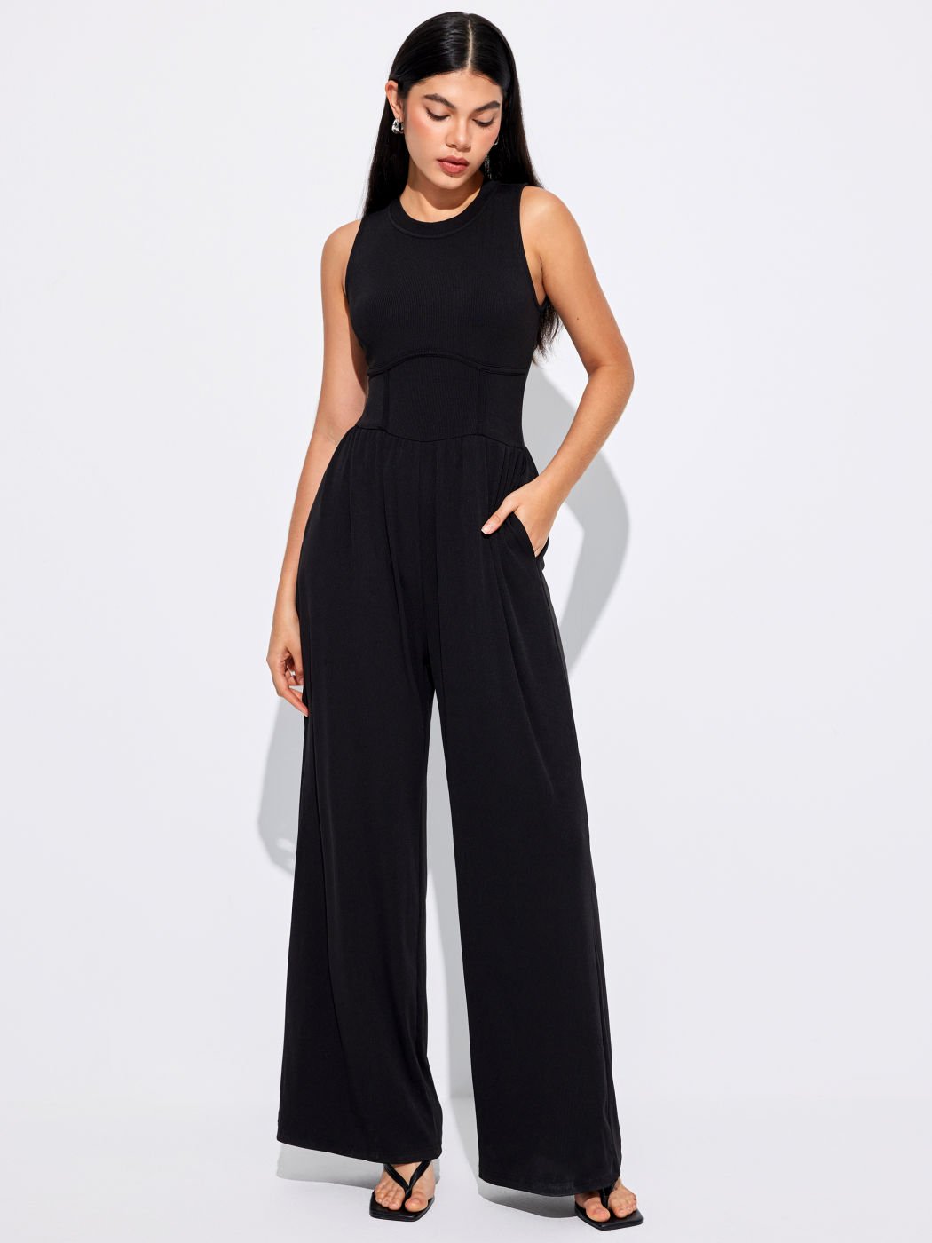 Solid Sleeveless Wide Leg Jumpsuit