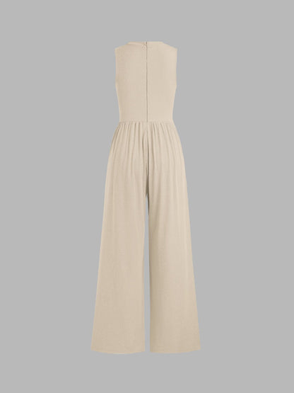 Solid Sleeveless Wide Leg Jumpsuit