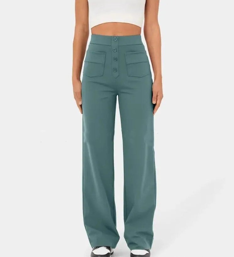 High-Waisted Elastic Casual Pants