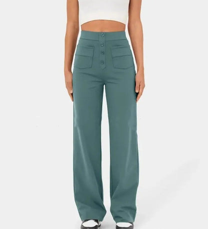 High-Waisted Elastic Casual Pants