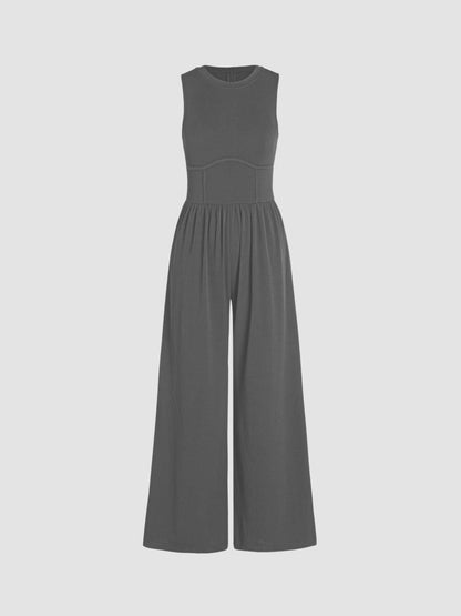 Solid Sleeveless Wide Leg Jumpsuit