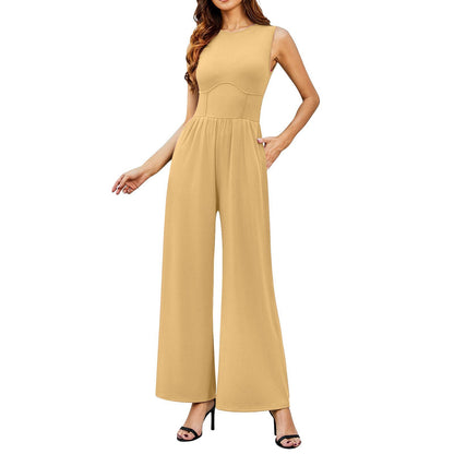 Solid Sleeveless Wide Leg Jumpsuit