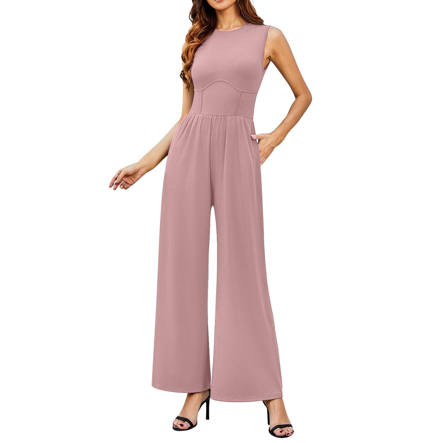 Solid Sleeveless Wide Leg Jumpsuit