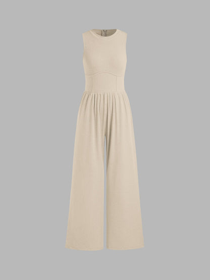 Solid Sleeveless Wide Leg Jumpsuit