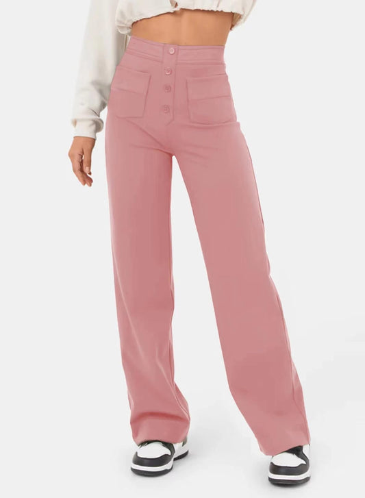 High-Waisted Elastic Casual Pants