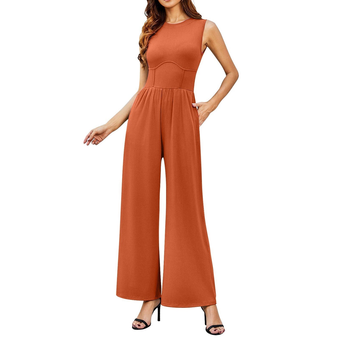 Solid Sleeveless Wide Leg Jumpsuit