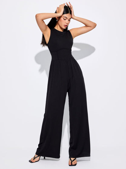 Solid Sleeveless Wide Leg Jumpsuit