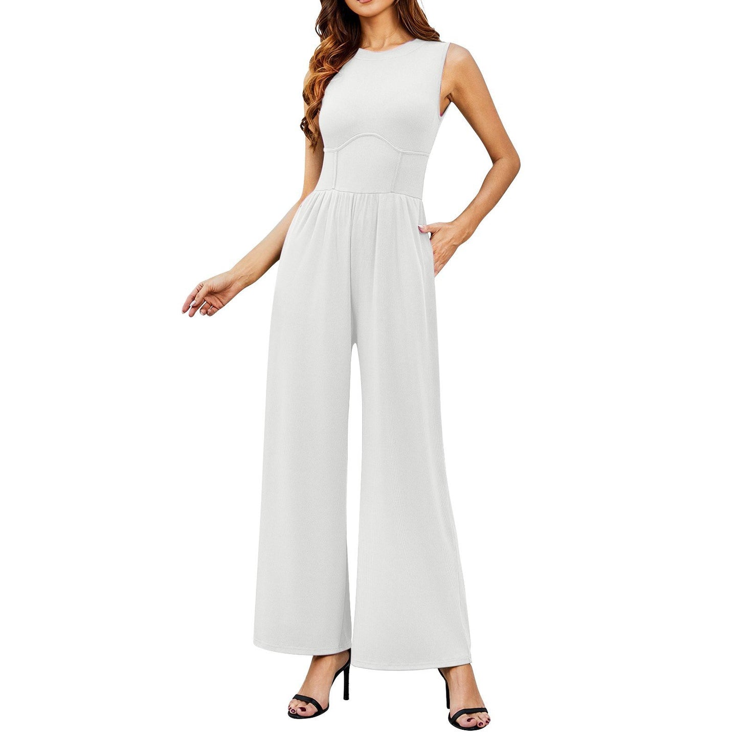 Solid Sleeveless Wide Leg Jumpsuit