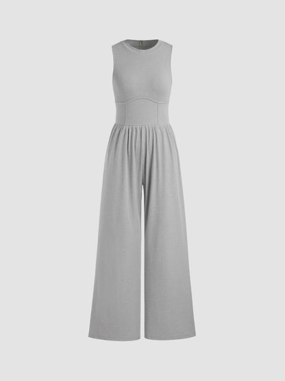 Solid Sleeveless Wide Leg Jumpsuit