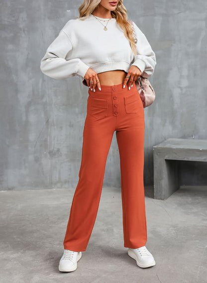 High-Waisted Elastic Casual Pants