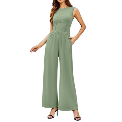 Solid Sleeveless Wide Leg Jumpsuit