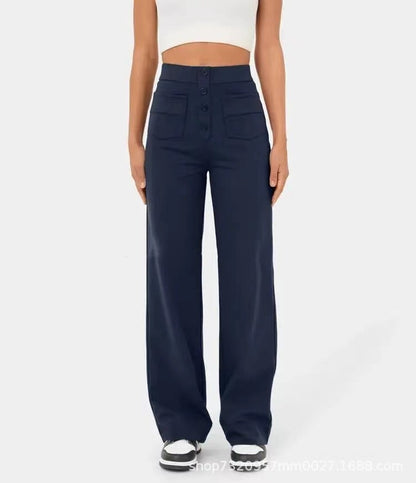 High-Waisted Elastic Casual Pants