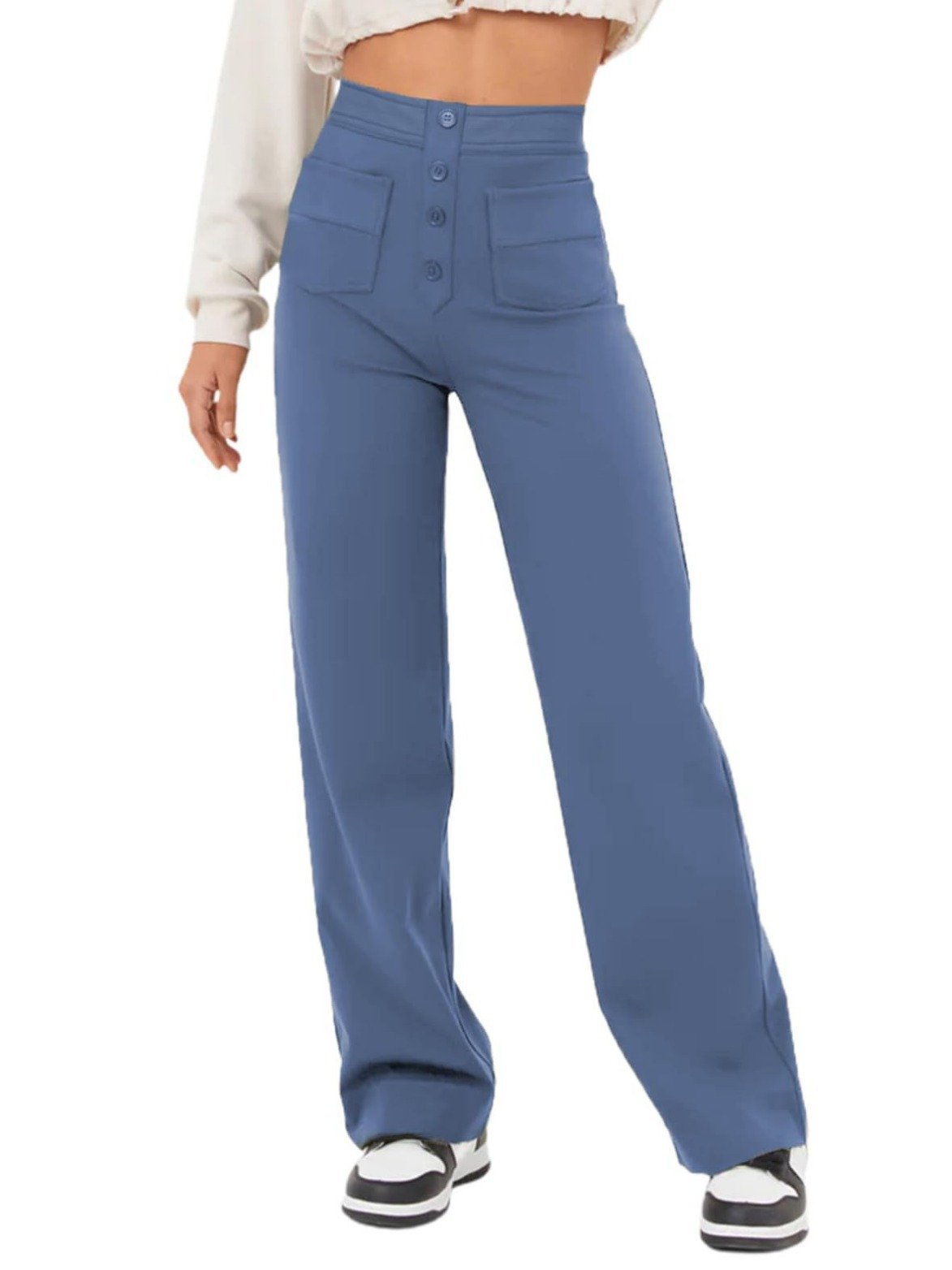 High-Waisted Elastic Casual Pants