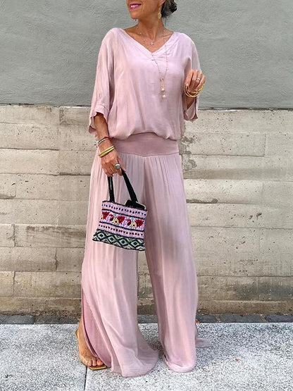 Elegant Chiffon Wide-Leg Pants Two-Piece Set