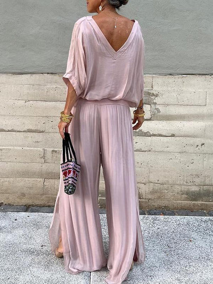 Elegant Chiffon Wide-Leg Pants Two-Piece Set