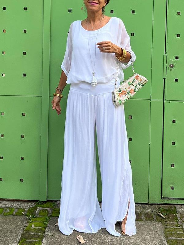 Elegant Chiffon Wide-Leg Pants Two-Piece Set